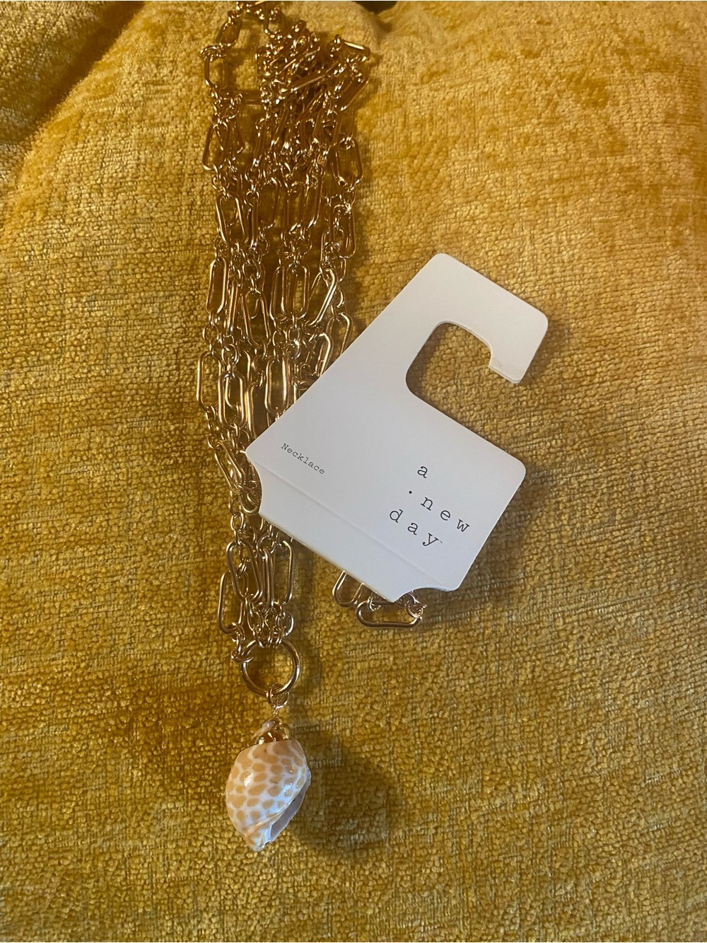 a new day Gold-Tone Layered Chain Necklace with Beige Shell Pendant